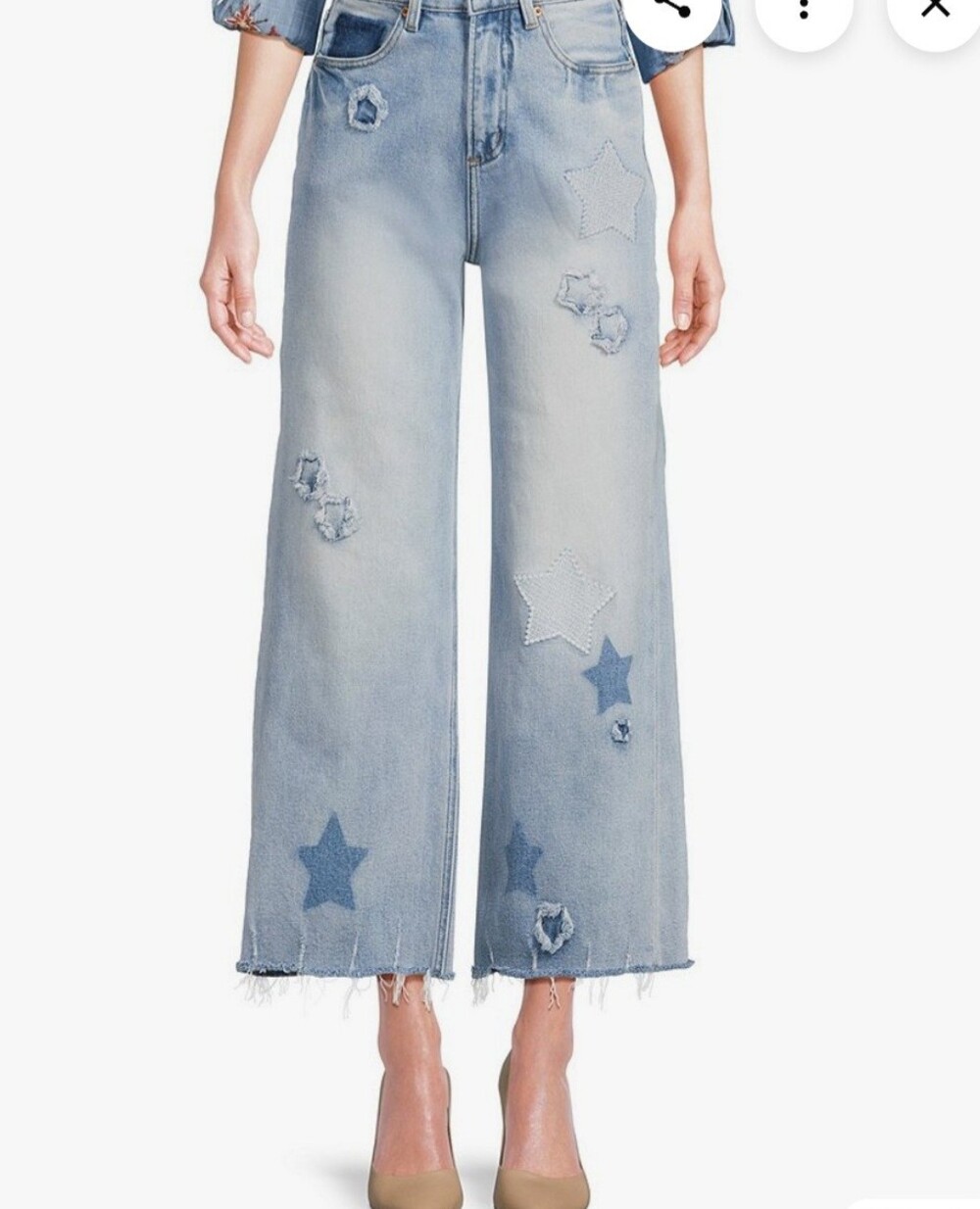 Light Wash Star Patch Wide-Leg Jeans - Light Blue